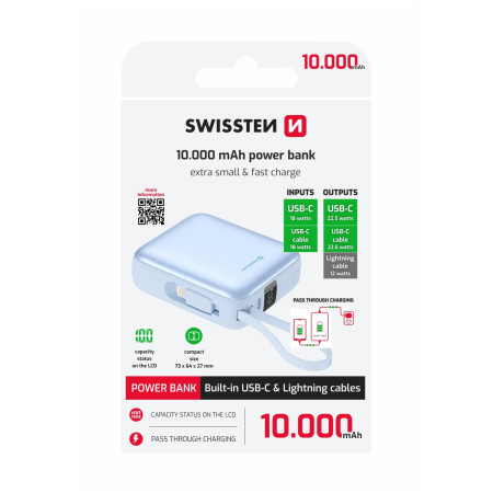 Swissten Space 10000 mAh USB-C + Lightning powerbank kék modrá