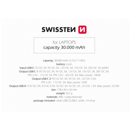 Swissten POWER BANK 30000 mAh powerbank