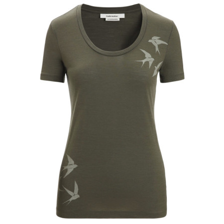 Icebreaker Women Tech Lite II SS Scoop Tee Swarming Shapes női póló zöld