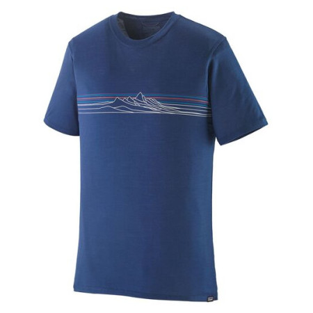 Patagonia M's Cap Cool Merino Blend Graphic Shirt férfi póló kék Strata Stripe: Clement Blue