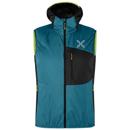 Montura Traccia Octa Hooded Vest férfi mellény fekete/türkisz SteelBlue/SunnyLime