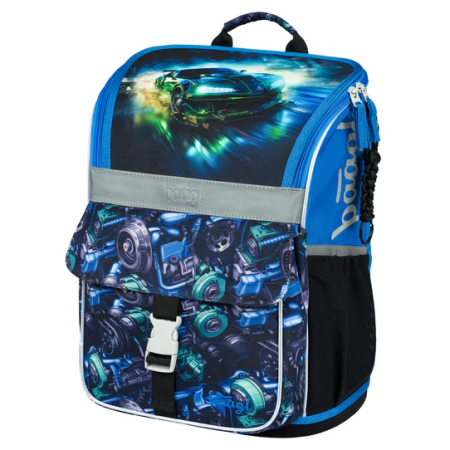 Baagl Zippy iskolatáska alsósoknak kék/fekete Závodní auto