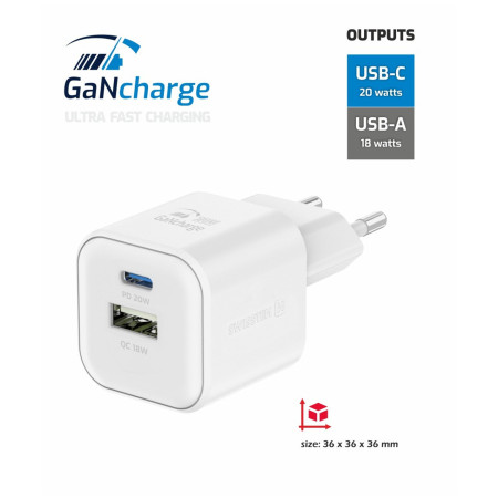 Swissten TRAVEL CHARGER GaN 1x USB-C 20W PD AND 1x USB-A 18W QC töltő