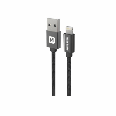 Swissten Textile USB / Lightning 1,2 m töltő és adatkábel fekete černá