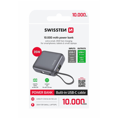 Swissten Space 10000 mAh, 35W USB-C powerbank ezüst stříbrná