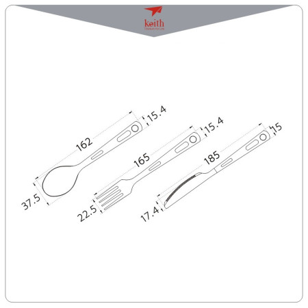 Evőeszköz Keith Titanium 3-Piece Titanium Cutlery Set
