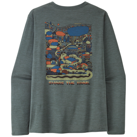 Patagonia M's L/S Cap Cool Daily Graphic Shirt - Lands férfi póló zöld Commontrail: Nouveau Green X-Dye