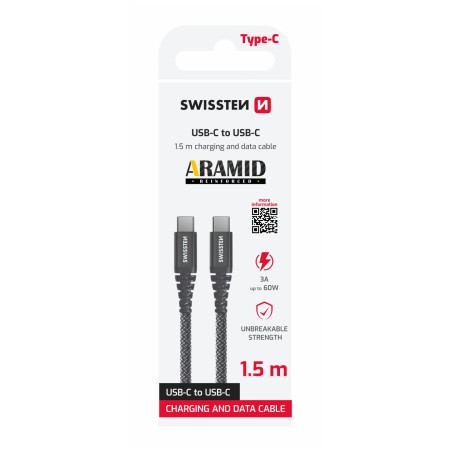 Swissten Aramid Reinforced USB-C/USB-C 1,5 m töltő és adatkábel