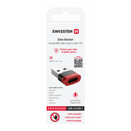 Swissten Dataguard With Data Blocking USB-A (Male) / USB-C (Female) adapter