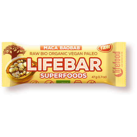 Lifefood Plusz Cherry Maca Baobab RAW energiaszelet