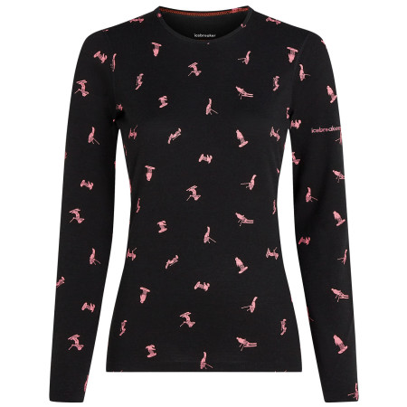 Icebreaker Women Merino 200 Oasis LS Crewe Snow Day női funkcionális felső fekete Blck/Acdpnk/Aop