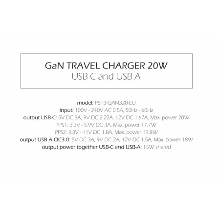 Swissten TRAVEL CHARGER GaN 1x USB-C 20W PD AND 1x USB-A 18W QC töltő