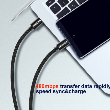 Swissten Textile USB-C / USB-C 3 m töltő és adatkábel