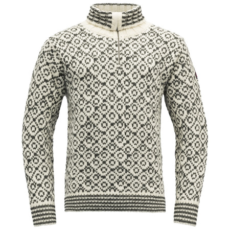 Devold Svalbard Wool Zip Neck pulóver fehér/szürke OFFWHITE/ANTHRACITE