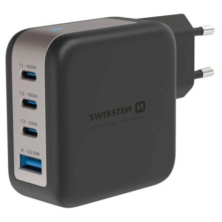 Swissten GaN Travel Charger 100W 3X USB-C PD + USB-A adapter