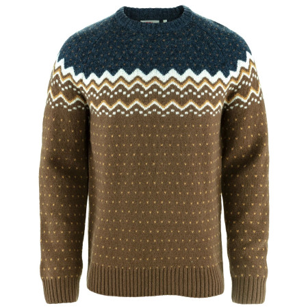Fjällräven Övik Knit Sweater M férfi pulóver barna Dark Oak-Navy