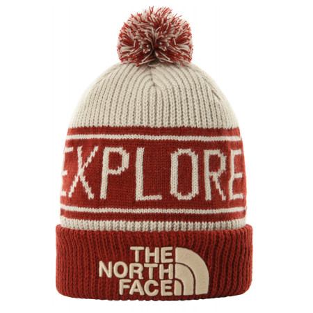 The North Face Retro Tnf Pom Beanie sapka fehér/piros BrickHouseRed/Flax