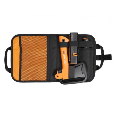 Kemping set Fiskars fejsze + kés + élező narancs