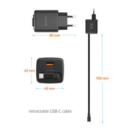 Swissten SlideCharge Gan 30W, 1X USB-A 18W adapter