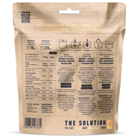 Lyo food Zabkása almával, áfonyával és fahéjjal szárított étel