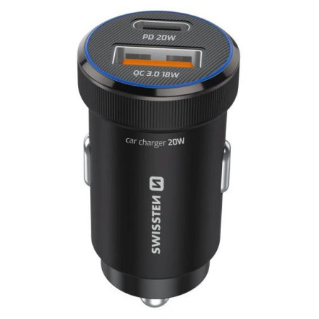 Swissten Mini Car Charger USB-C PD + USB-A, 20W + cabel USB-C / USB-C, 1 m adapter
