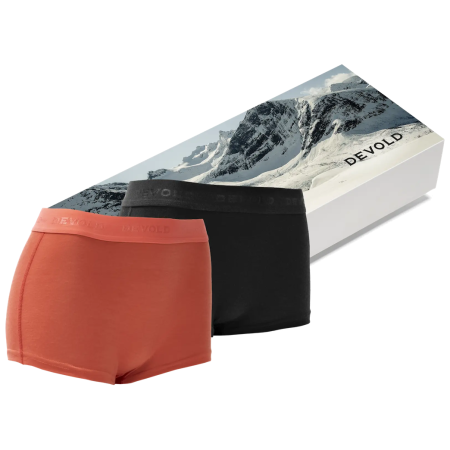 Devold Breeze Merino 150 Hipster Wmn 2Pk női funkcionális boxeralsó narancs/fekete Black/Coral