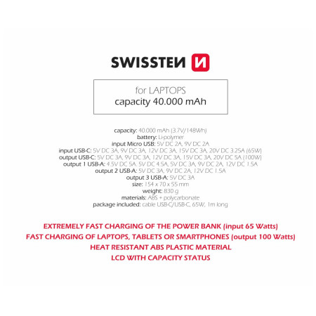 Swissten Power Line 40000 mAh 100W powerbank