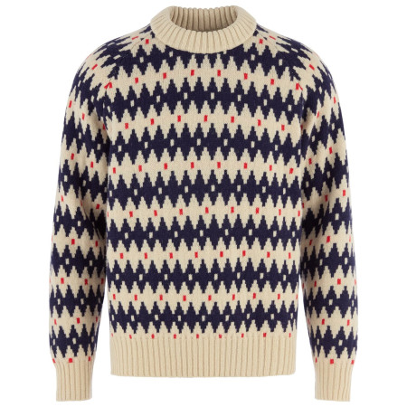 Fjällräven Övik Jacquard Knit M férfi pulóver bézs Light Beige-Dark Navy
