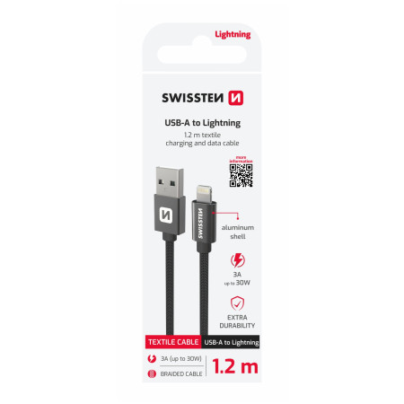 Swissten Textile USB / Lightning 1,2 m töltő és adatkábel