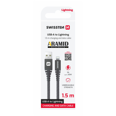 Swissten Aramid Reinforced USB/Lightning 1,5 m töltő és adatkábel