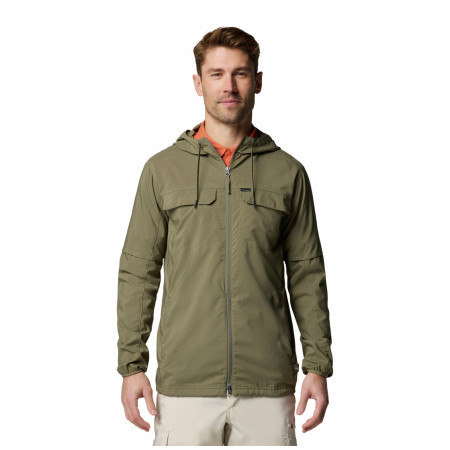 Columbia Skien Valley™ Hooded Long sleeve Shirt férfi széldzseki sötétzöld Stone Green