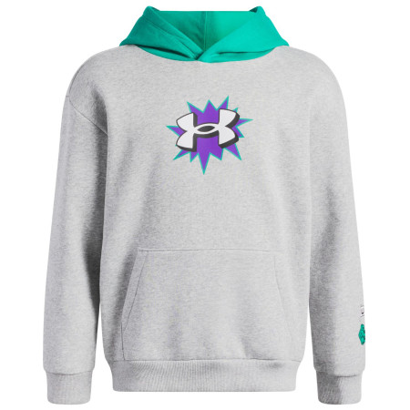 Under Armour UA B Rival FLC Graphics Hd Mod Gray Light Heather gyerek funkcionális felső világosszürke Mod Gray Light Heather / Geode Green / White