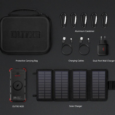 Set solární nabíječky a powerbanky Outxe W20 Outdoor Charger Kit fekete