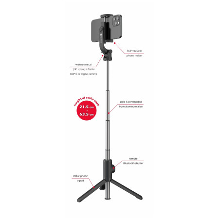 Swissten BLUETOOTH SELFIE STICK ALUMINUM TRIPOD PRO szelfibot