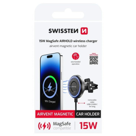 Swissten 15W MagSafe AIRHOLD wireless charger telefontartók autóba