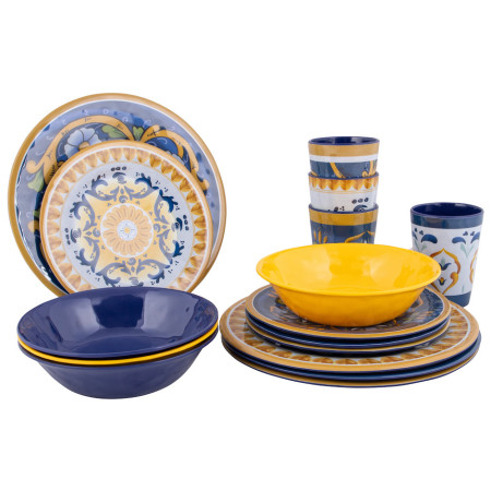 Bo-Camp Tableware Sicilian 16pcs edény kék/sárga