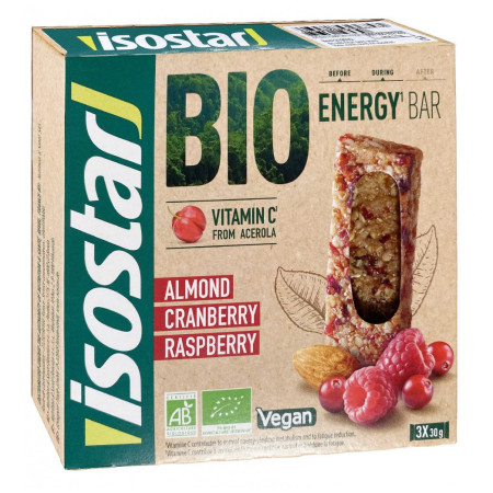Energiaszelet szett Isostar BIO energetické tyčinky malina/brusinky 3x30g