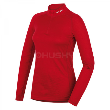 Női funkciós póló Husky Merino zip, h. ujjú piros