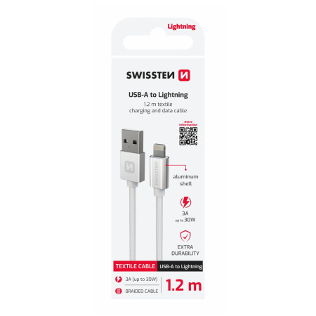 Swissten Textile USB / Lightning 1,2 m töltő és adatkábel