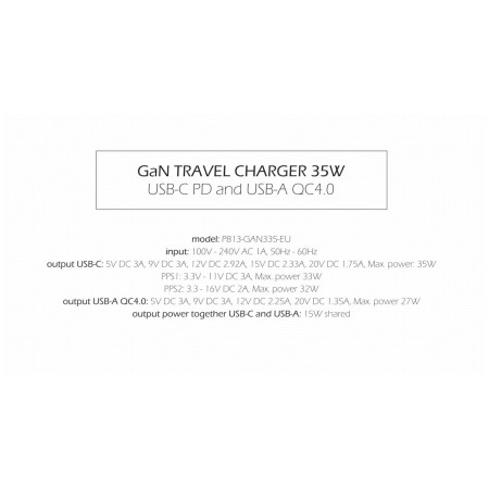 Swissten TRAVEL CHARGER GaN 1x USB-C 35W PD + 1x USB-A 27W QC töltő