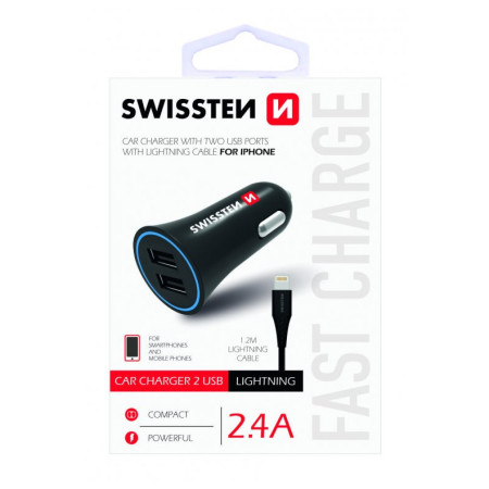 Swissten Car Charger + Lightning Cable autós adapter
