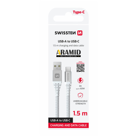 Swissten Aramid Reinforced USB / USB-C 1,5 m kábel