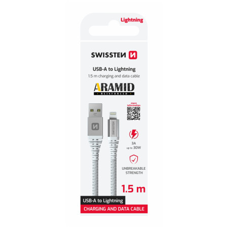 Swissten Aramid Reinforced USB / Lightning 1,5 m kábel