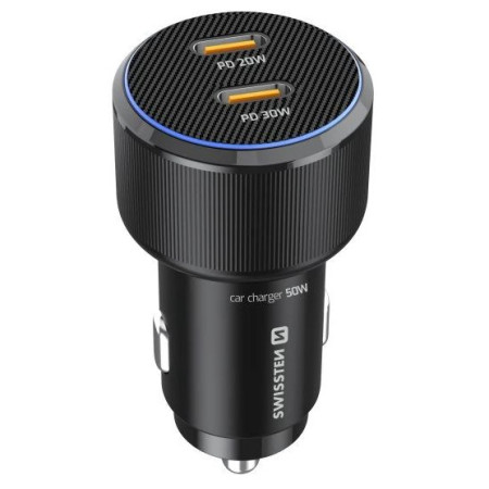 Swissten Car Charger 2X USB-C PD, 50W + cabel USB-C / USB-C, 1 m adapter