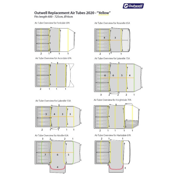 Outwell Air Repair - Tube kit 3 (yellow) pót felfújható sátormerevítő