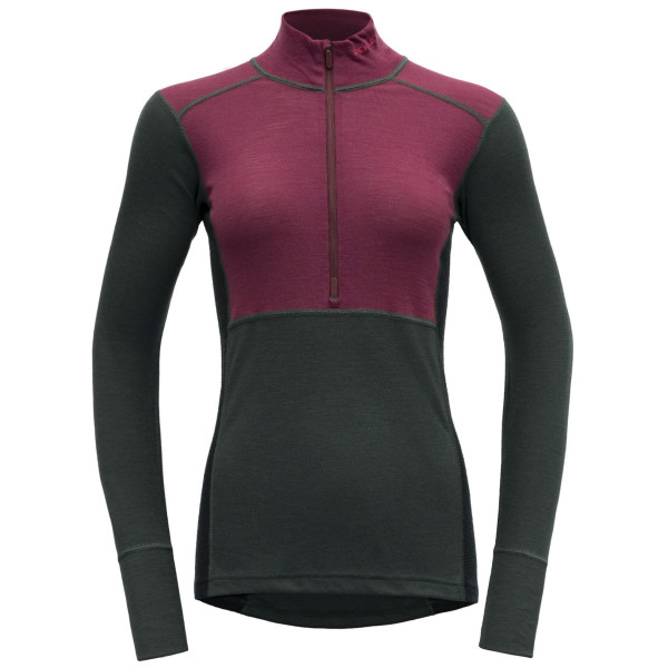 Devold Lauparen Merino 190 Zip Neck Wmn női funkcionális felső fekete/piros