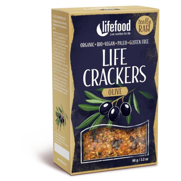 Lifefood LIFE CRACKERS Olivové RAW BIO 90 g sós keksz barna