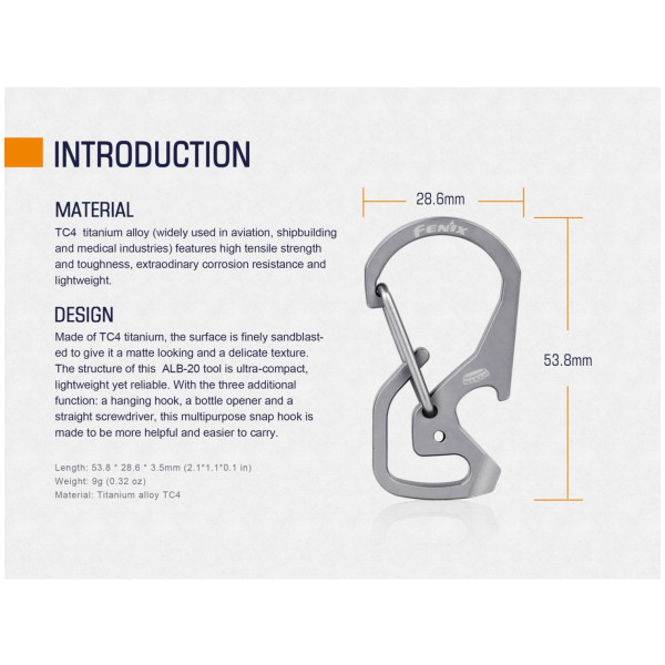 Fenix Többfunkciós titán karabiner Fenix ALB-20 karabiner