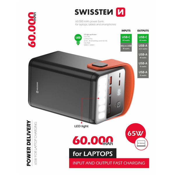 Swissten Power Line 60000 mAh 65W powerbank