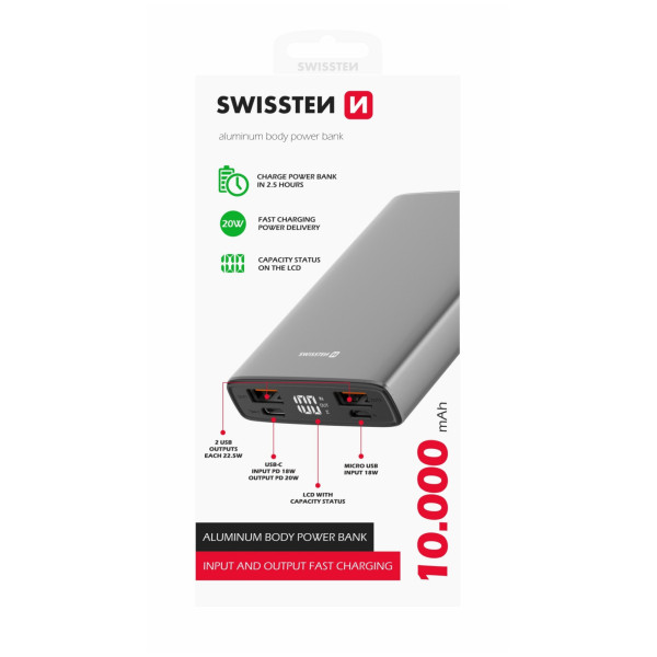 Swissten Aluminum 10000 mAh powerbank